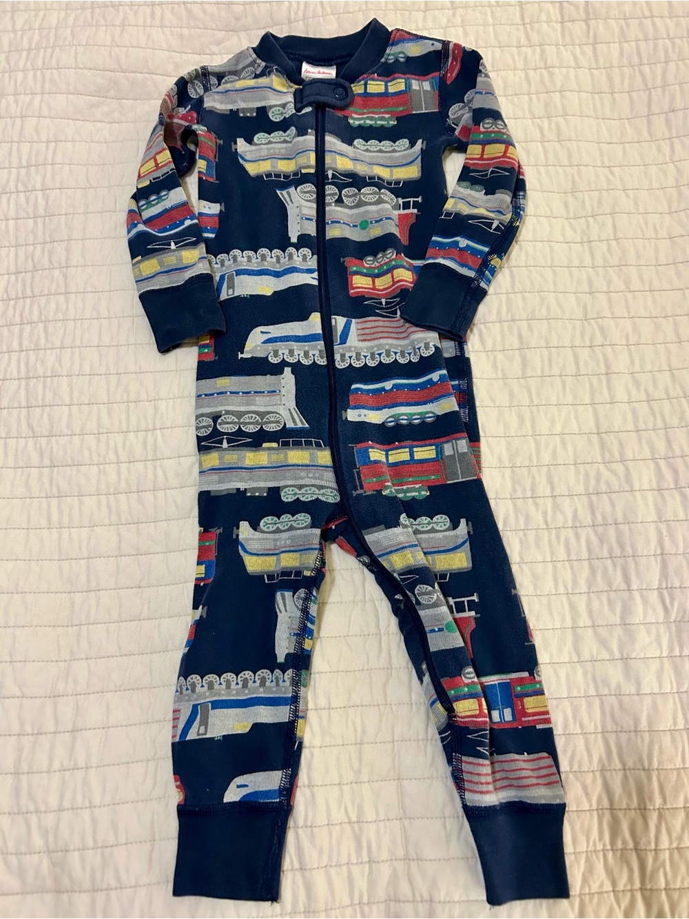 Hanna Andersson Train Print One-Piece Pajama Romper